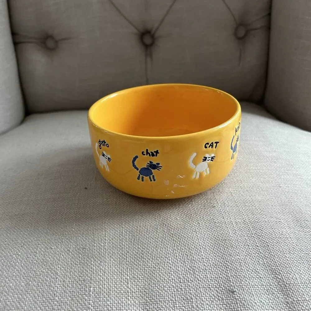 Waechtersbach Cat Bowl Made in Germany Yellow Katze Gato Chat Food Water